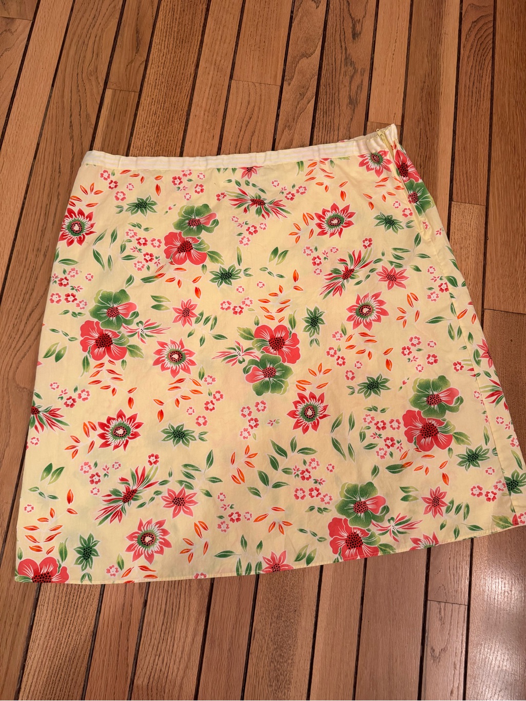 Vintage Yellow Floral A-Line Skirt With Pink & Green Blooms100% Cotton